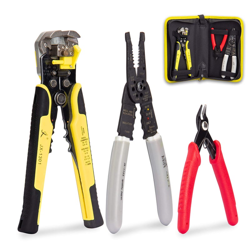 Kotto 8 Inch Self-Adjusting Wire Stripper & Cutting Pliers Tool Kit with Storage Bag - Image 1